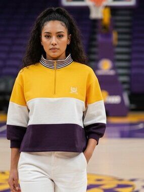 ECC‎ Quarter Zip Sweatshirt Women's MEDIUM Long Sleeve Purple & Gold  NWOT